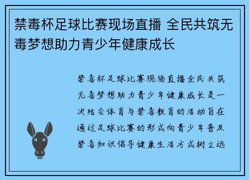 禁毒杯足球比赛现场直播 全民共筑无毒梦想助力青少年健康成长
